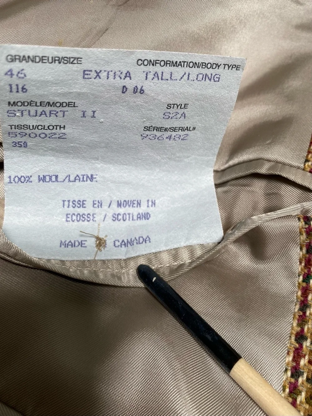 Paul Stuart Vintage Tan Gun Club Check Wool Tweed 2-Btn Blazer Jacket 46
